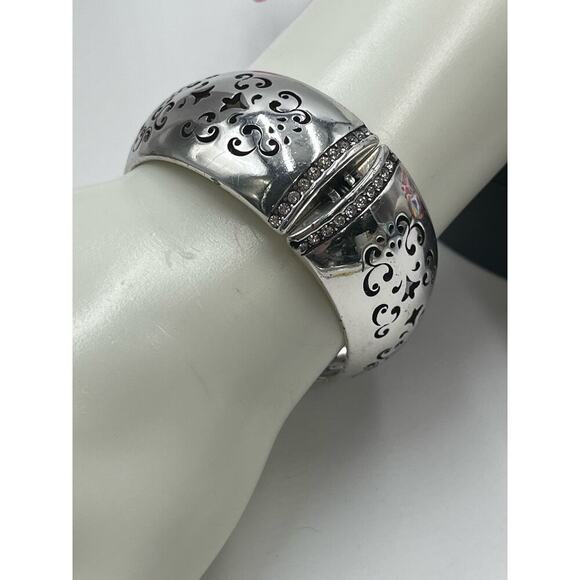 Brighton Fortuna Silver Plated Crystals Hinged Bangle Bracelet 1” - Picture 6 of 14